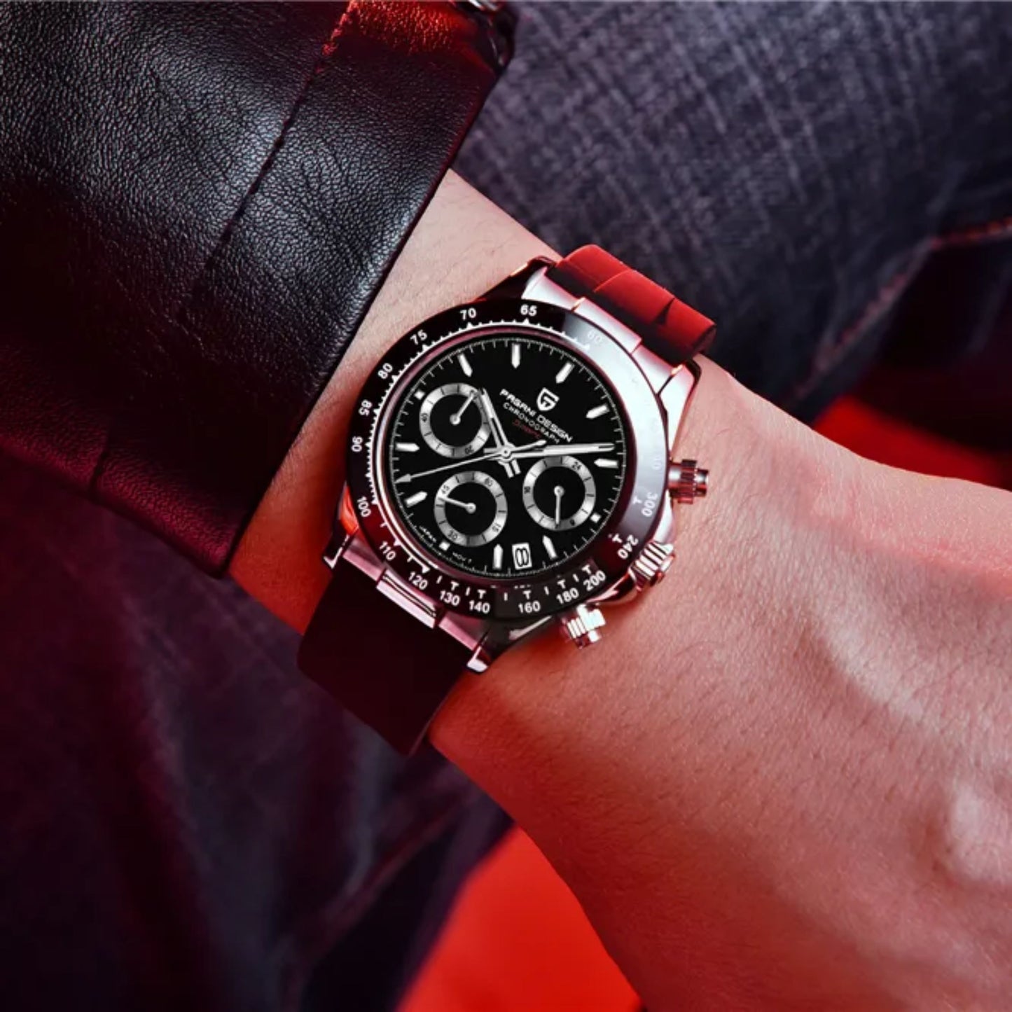 Reloj Cuarzo PAGANI DESIGN DAYTONA Caucho, PD-1664 - Plata Negro