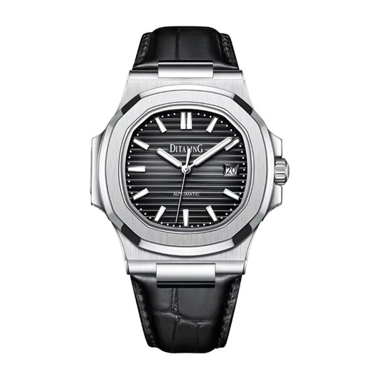 Reloj Automático DITALING NAUTILUS Correa Cuero, DT-1561 - Plata Negro