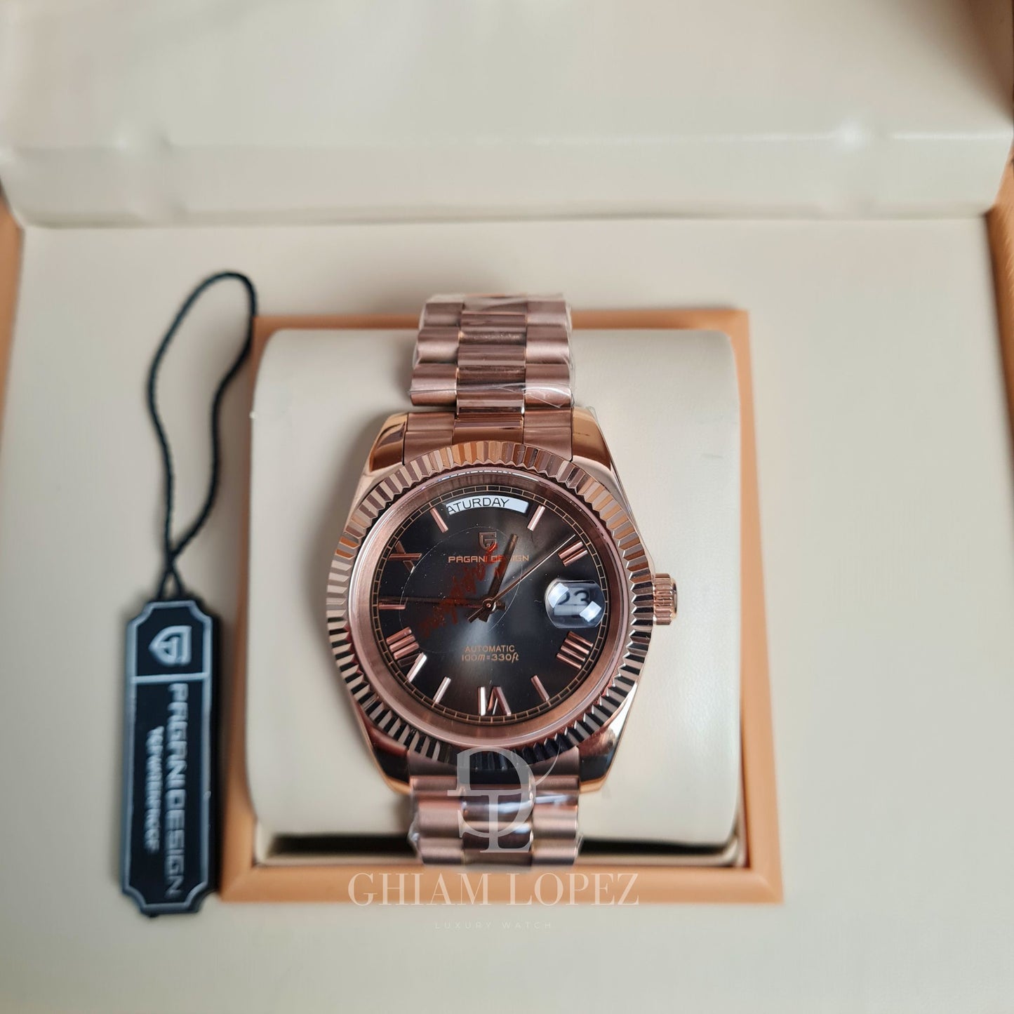 Reloj Automático PAGANI DESIGN DAYDATE 40MM, PD-1783 - Oro Rosa Negro