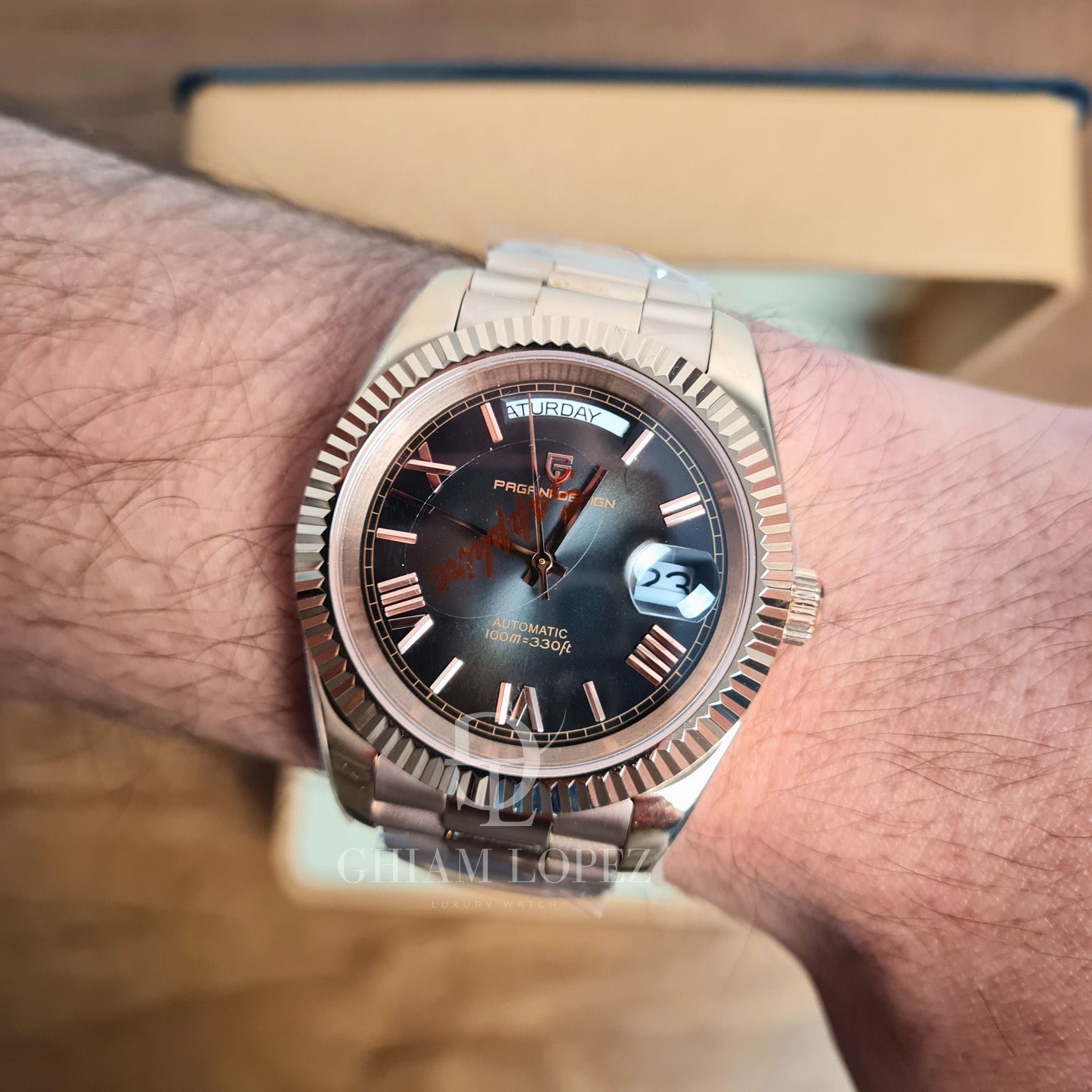 Reloj Automático PAGANI DESIGN DAYDATE 40MM, PD-1783 - Oro Rosa Negro