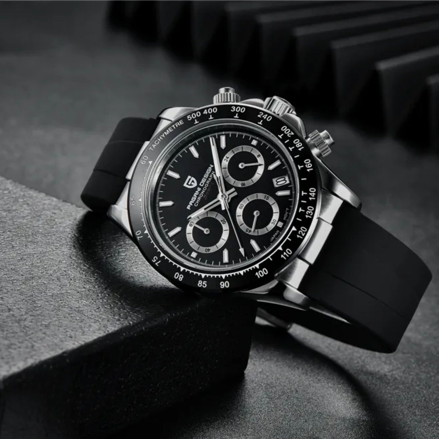 Reloj Cuarzo PAGANI DESIGN DAYTONA Caucho, PD-1664 - Plata Negro