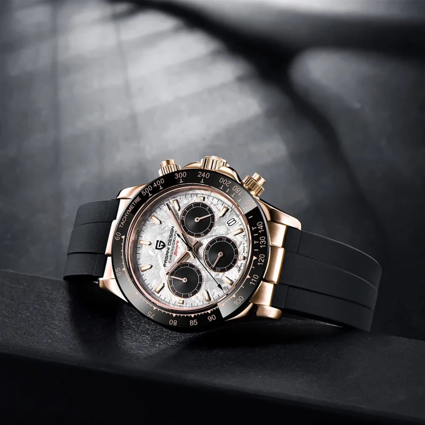 Reloj Cuarzo PAGANI DESIGN DAYTONA Meteorito Caucho, PD-1664 - Oro Rosa